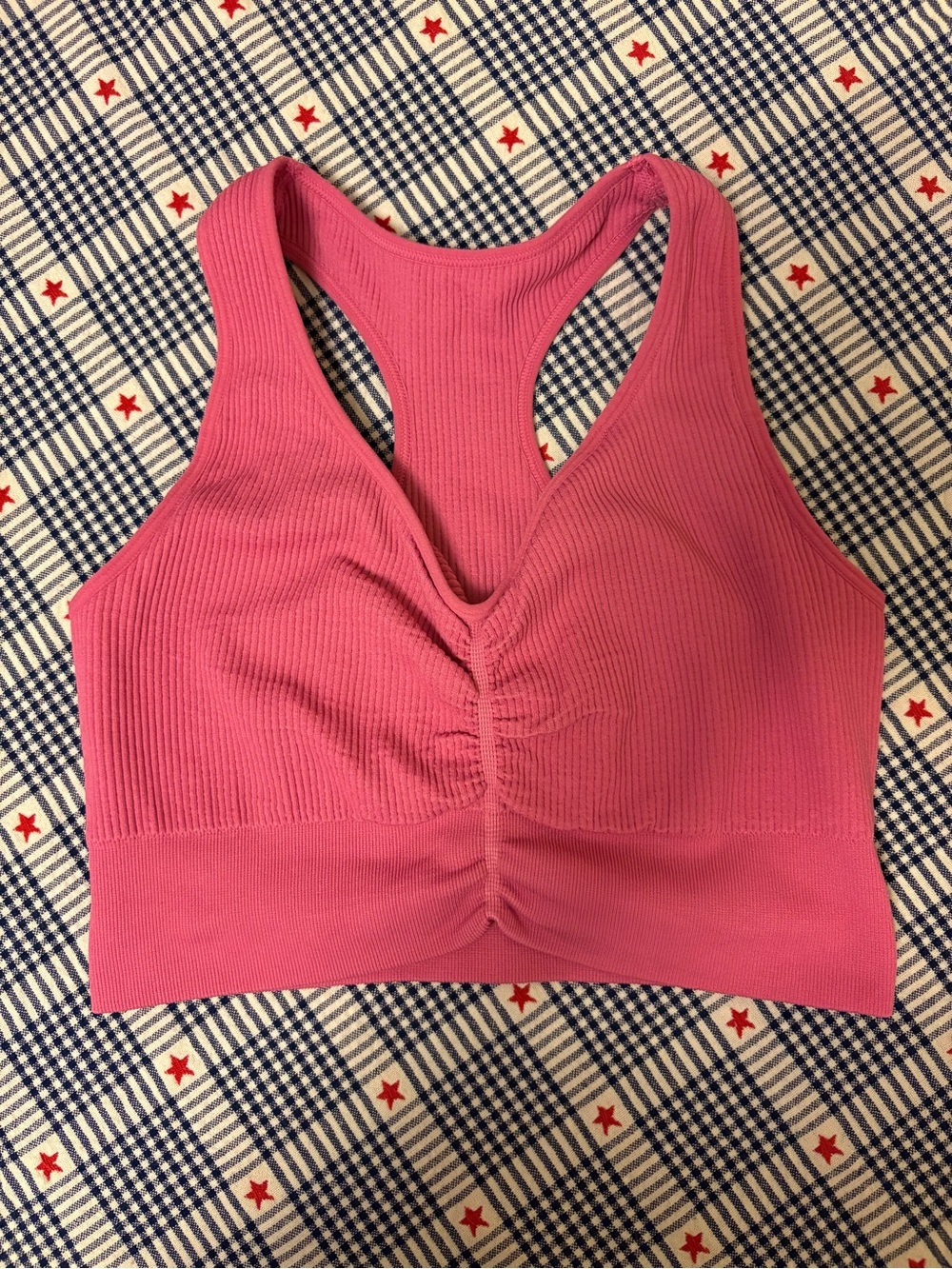 NVGTN Bubble Gum Pink Ribbed Sports Bra Seamless Pink Ruched Racerback
